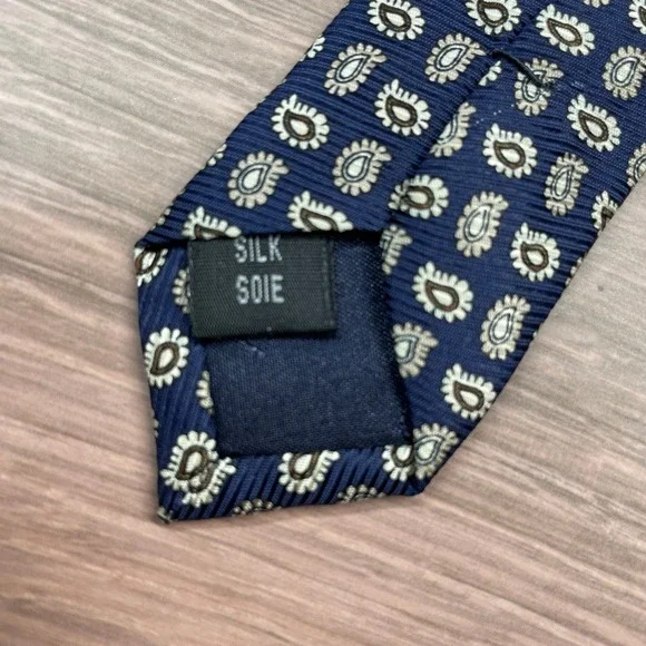 Victor Laurent Finition Main Navy Blue Paisley Silk Necktie Men Formal Accessory - Picture 6 of 7